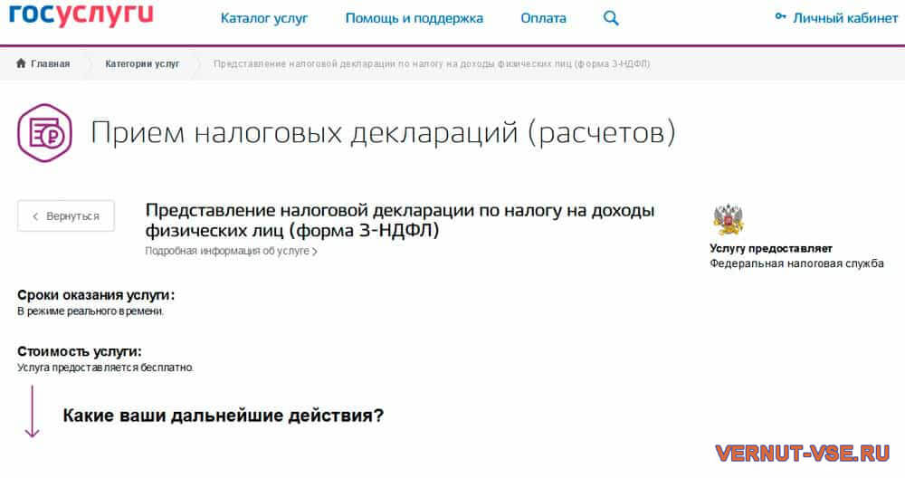 Страница предоставления 3-НДФЛ на сайте Госуслуги